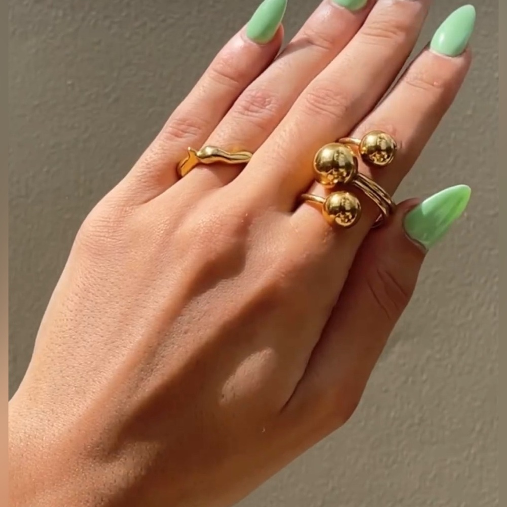 Gold Ball Stackable Ring Trio - Women's Fashion Ring